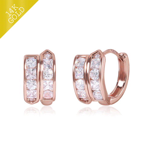 #Daily Sale★<br> <font color="red">14k gold★Free shipping★</font><br> Kelure Square One Touch Ring Earring<br> EA2689