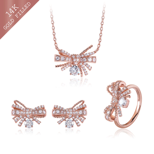 #Set Special Sale 65%+Free Shipping<br> <font color="red">14k GF★<br> Earring/Necklace/Ring SET</font><br> Annie Bowknot SET SET0266