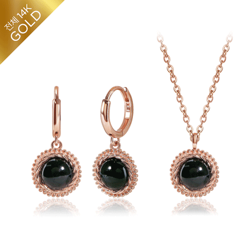 #FREE Shipping<br> <font color="red">All 14K gold★ Earring/Necklace SET<br></font> Berith Onyx SET<br> SET0011_B
