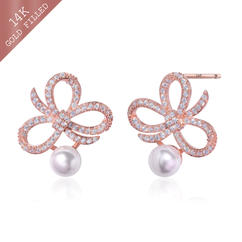 #Uniform price 12,800 won★<br> <font color="red">14k GF★</font><br> Elric Bowknot pearl Earring<br> EA2879