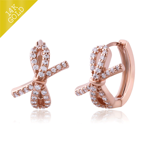 #Daily Sale★<br> <font color="red">14k gold★</font><br> Rayleigh Bowknot One Touch Ring Earring<br> EA2337