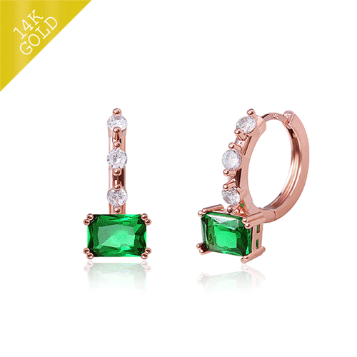 #Daily Sale★<br> <font color="red">14k gold★Same-day shipping★</font><br> Forest Emerald One Touch Ring Earring<br> EA2402