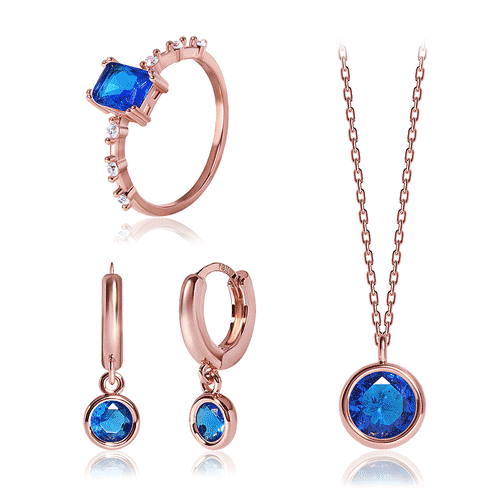 #Spring Regular Sale★<br> <font color="red">14k gold★</font><br> Blues Sapphire Earring+Ring+Necklace<br> SET0120
