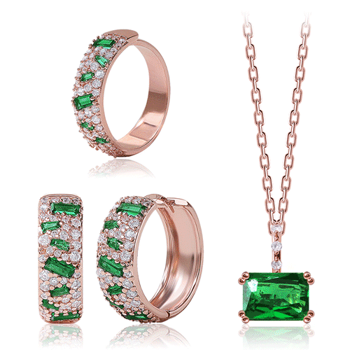 Summer Sale + Free Shipping<br> <font color="red">14k gold★<br> Ring/Earring/Necklace SET</font><br> Eiffel Green Bold SET SET0186