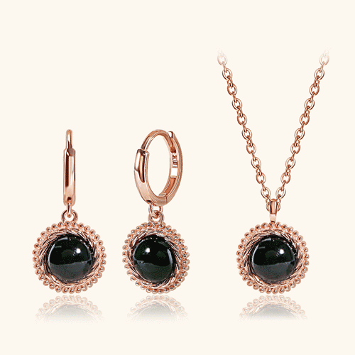 #FREE Shipping<br> <font color="red">All 14K gold★ Earring/Necklace SET<br></font> Berith Onyx SET<br> SET0011_B