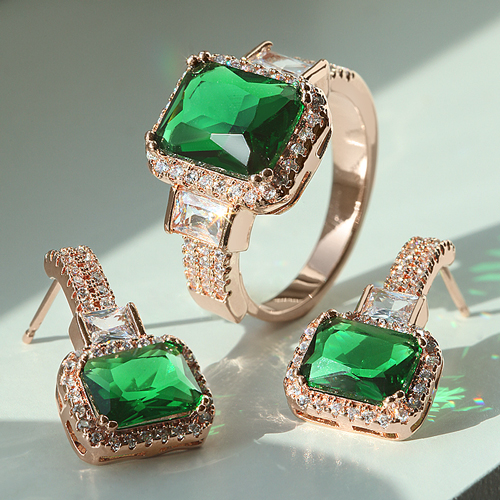 May Spring Special + Free Shipping★ <font color="red"><br>14K★<br> Earrings/Ring SET</font><br> Sianelle Emerald SET SET0423