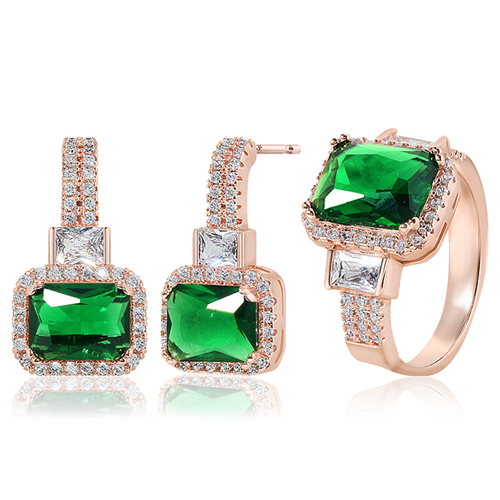 May Spring Special + Free Shipping★ <font color="red"><br>14K★<br> Earrings/Ring SET</font><br> Sianelle Emerald SET SET0423