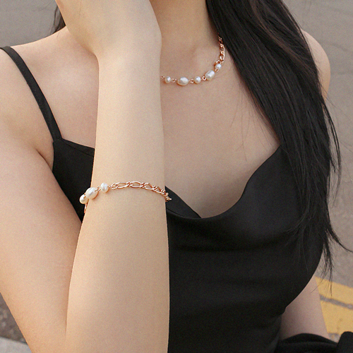 May Spring Special + Free Shipping★ <font color="red"><br>primium freshwater pearl</font><br> Necklace/bracelet SET<br> Oria freshwater pearl chain SET SET0376