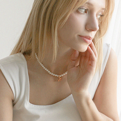 <font color="red">99.9% Pure Gold 24K Gold</font> Necklace<br><font color="red"></font> Balloon Puppy Pure Gold Puppy Pearl Necklace (6mm)<BR> NA0003_J