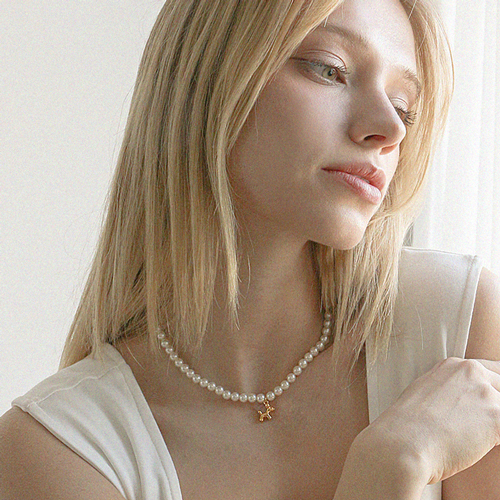 <font color="red">99.9% Pure Gold 24K Gold</font> Necklace<br><font color="red"></font> Balloon Puppy Pure Gold Puppy Pearl Necklace (6mm)<BR> NA0003_J