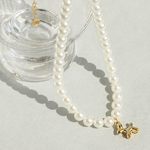 <font color="red">99.9% Pure Gold 24K Gold</font> Necklace<br><font color="red"></font> Balloon Puppy Pure Gold Puppy Pearl Necklace (6mm)<BR> NA0003_J