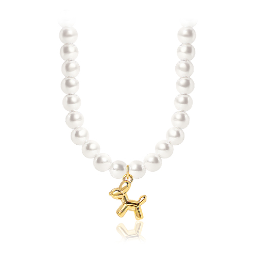 <font color="red">99.9% Pure Gold 24K Gold</font> Necklace<br><font color="red"></font> Balloon Puppy Pure Gold Puppy Pearl Necklace (6mm)<BR> NA0003_J