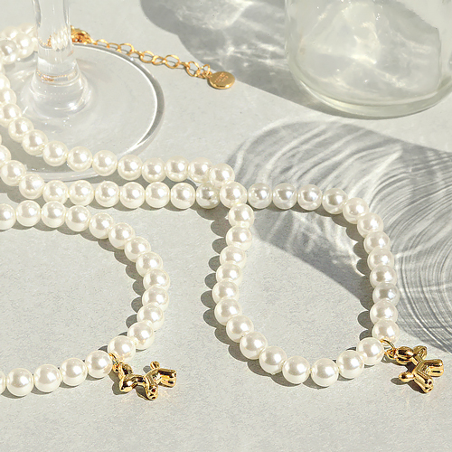 <font color="red">99.9% Pure Gold 24K Gold</font> bracelet/Necklace<br><font color="red"></font> Balloon Puppy Pure Gold Puppy Pearl (6mm) SET<br> SET0003_J