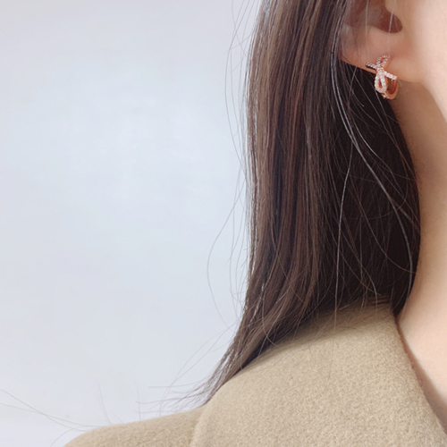 May Spring Special + Free Shipping★<br> <font color="red">14k gold★</font><br> Riley Bowknot One Touch Ring Earring<br> EA2337