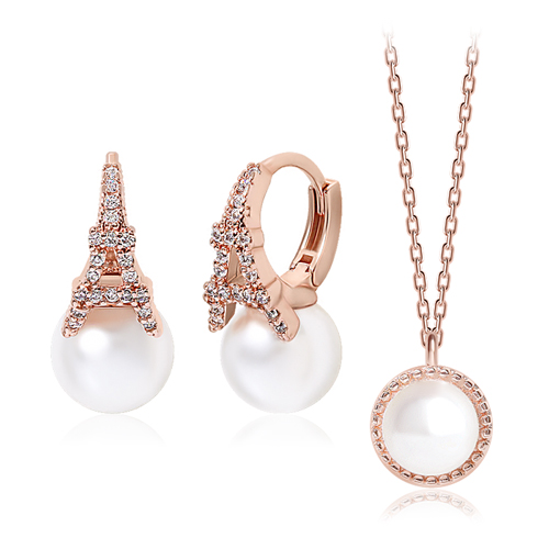 May Spring Special + Free Shipping★<br> <font color="red">14K★</font><br> Earring/Necklace SET<br> Peach Paris Pearl SET SET0466