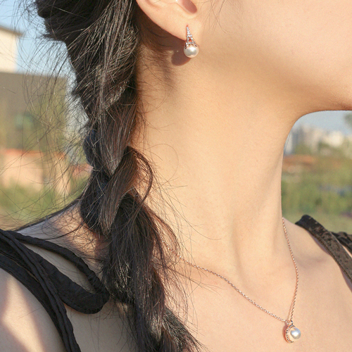 May Spring Special + Free Shipping★<br> <font color="red">14K★</font><br> Earring/Necklace SET<br> Peach Paris Pearl SET SET0466