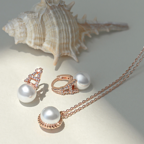 May Spring Special + Free Shipping★<br> <font color="red">14K★</font><br> Earring/Necklace SET<br> Peach Paris Pearl SET SET0466