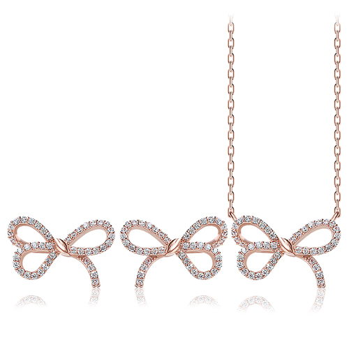 Limited quantity Special Sale<br> <font color="red">14k ★<br> Earring/Necklace SET</font><br> Levian Bowknot SET SET0203 Korea