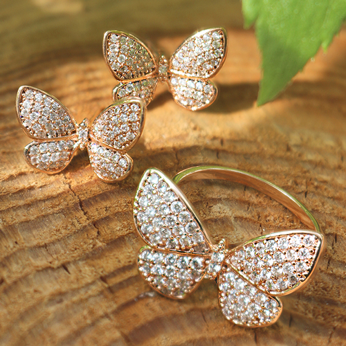 Free summer special price + free shipping★<font color="red"></font><br> ♣Garden Series♣14k Gold<br> Windy Crystal Earring+Ring SET0113
