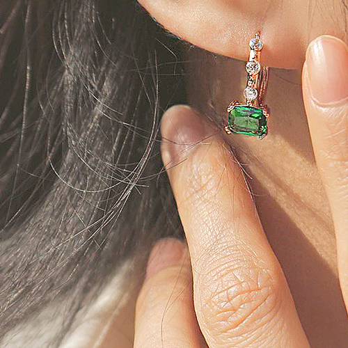 Free summer special price + free shipping★<br> <font color="red">14k★</font><br> Forest Emerald One Touch Ring Earring<br> EA2402
