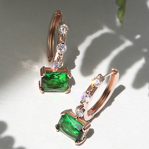 Free summer special price + free shipping★<br> <font color="red">14k★</font><br> Forest Emerald One Touch Ring Earring<br> EA2402