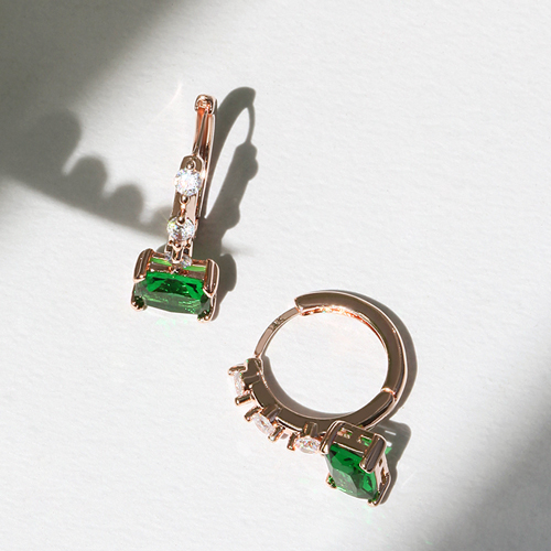 Free summer special price + free shipping★<br> <font color="red">14k★</font><br> Forest Emerald One Touch Ring Earring<br> EA2402