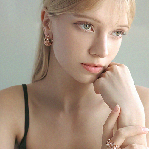 Free summer special price + free shipping★<br> <font color="red">♣Garden Series♣<br> 14K★</font><br> Flower Basket One Touch Ring Earring EA2711