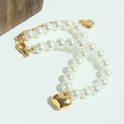 <font color="red">99.9% pure gold 24K Gold</font> bracelet<br><font color="red"> </font>Plump pure gold heart pearl bracelet (6mm)<BR> BA0001_J