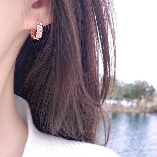 Free summer special price + free shipping★ <font color="red"><br>♣Garden Series♣14k Gold★</font><br> <font color="red">White Gold Add</font><br> Laurel Double-Sided One-Touch Ring Earrings EA1868