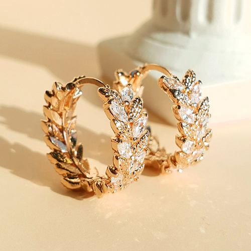 Free summer special price + free shipping★ <font color="red"><br>♣Garden Series♣14k Gold★</font><br> <font color="red">White Gold Add</font><br> Laurel Double-Sided One-Touch Ring Earrings EA1868