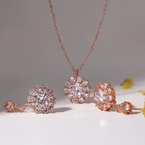 Summer Sale Special + Free Shipping★<BR> <font color="red">14k★</font><br> Round Crystal Earrings+Necklace<BR> SET0059