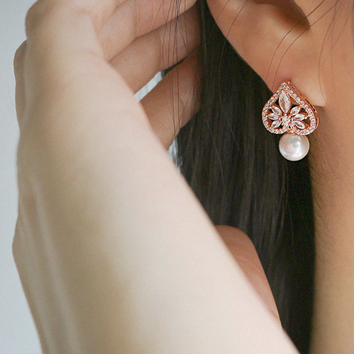Summer Sale Special ★Free Shipping<br> <font color="red">92.5 Silver★</font><br> Langtal pearl olive Earring(7mm)<br> EA0029_A