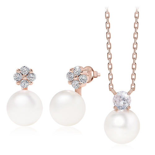 Summer Sale Special + Free Shipping★ <font color="red"><br>14k ★</font><br> Star outfit<br> Full-free pearl Earring+Necklace(8mm) SET0073