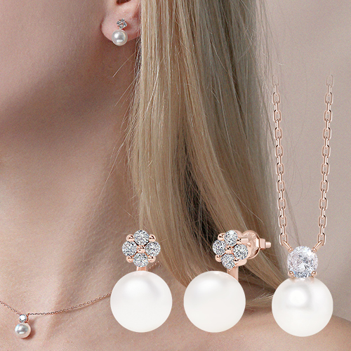 Summer Sale Special + Free Shipping★ <font color="red"><br>14k ★</font><br> Star outfit<br> Full-free pearl Earring+Necklace(8mm) SET0073 Korea