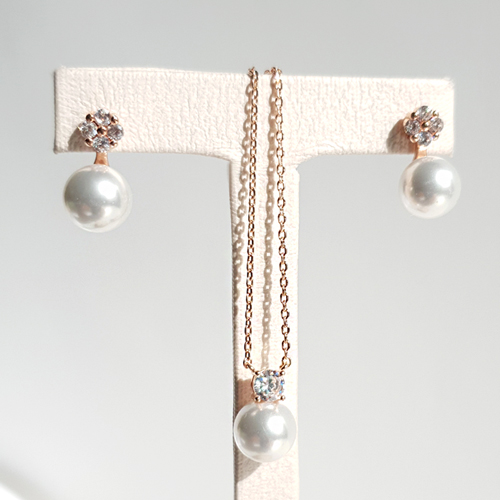 Summer Sale Special + Free Shipping★ <font color="red"><br>14k ★</font><br> Star outfit<br> Full-free pearl Earring+Necklace(8mm) SET0073
