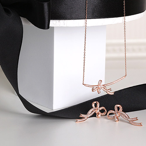 Summer Sale Special + Free Shipping★<br> <font color="red">14K★<br> Earring/Necklace SET</font><br> Frilina Bowknot SET SET0392