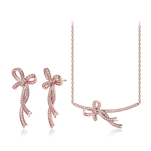 Summer Sale Special + Free Shipping★<br> <font color="red">14K★<br> Earring/Necklace SET</font><br> Frilina Bowknot SET SET0392