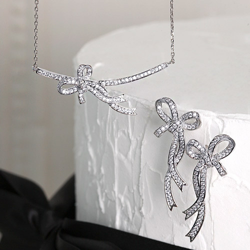 Summer Sale Special + Free Shipping★<br> <font color="red">14K★<br> Earring/Necklace SET</font><br> Frilina Bowknot SET SET0392