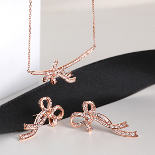 Summer Sale Special + Free Shipping★<br> <font color="red">14K★<br> Earring/Necklace SET</font><br> Frilina Bowknot SET SET0392