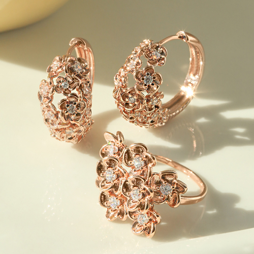 Summer Sale Special + Free Shipping★<br> <font color="red">14K★</font><br> Earring/Ring SET<br> Flower Basket SET0416