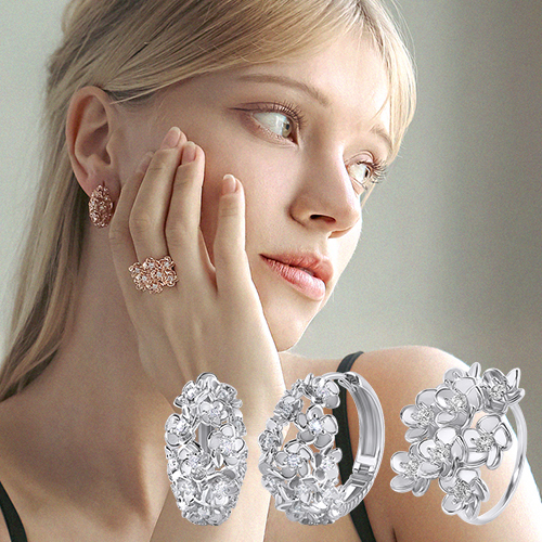 Summer Sale Special + Free Shipping★<br> <font color="red">14K★</font><br> Earring/Ring SET<br> Flower Basket SET0416 Korea