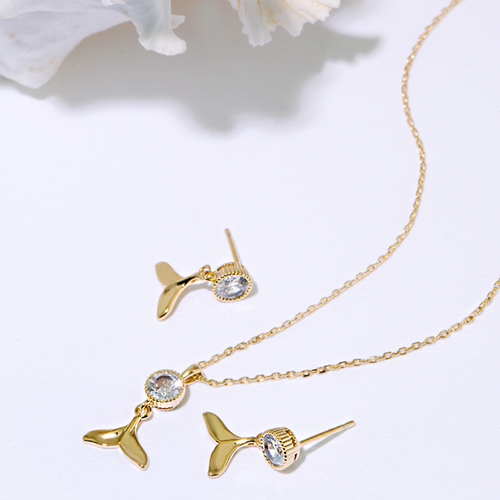 Summer Sale Special + Free Shipping★ <font color="red"><br>14K★<br> Earring/Necklace SET<br></font> Whale tail SET SET0447