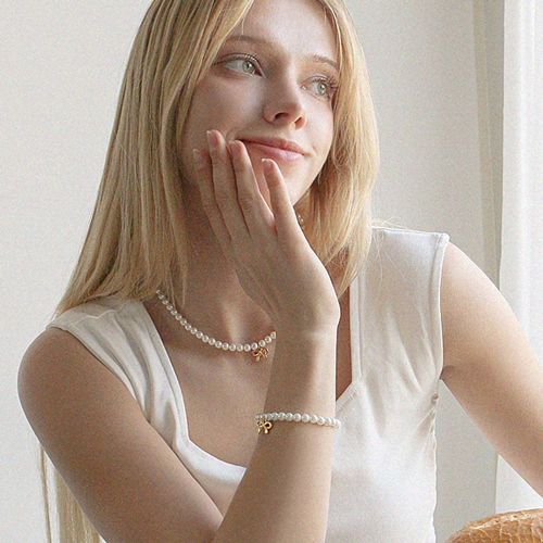 <font color="red">99.9% Pure Gold 24K Gold</font> bracelet/Necklace<br><font color="red"></font> Glitter pure gold pearl (6mm) SET<br> SET0004_J