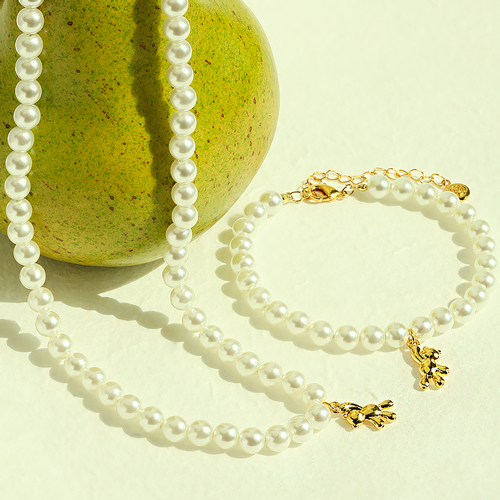 <font color="red">99.9% Pure Gold 24K Gold</font> bracelet/Necklace<br><font color="red"></font> Honey Bear Pure Gold Bear Pearl (6mm) SET<br> SET0002_J