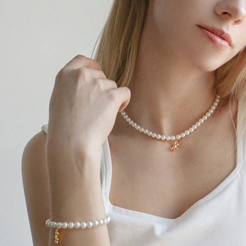 <font color="red">99.9% Pure Gold 24K Gold</font> bracelet/Necklace<br><font color="red"></font> Honey Bear Pure Gold Bear Pearl (6mm) SET<br> SET0002_J