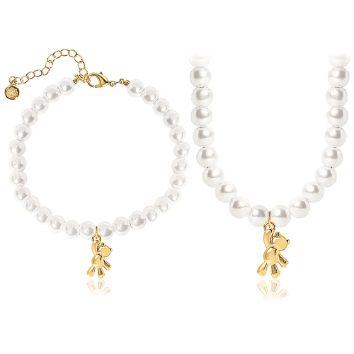 <font color="red">99.9% Pure Gold 24K Gold</font> bracelet/Necklace<br><font color="red"></font> Honey Bear Pure Gold Bear Pearl (6mm) SET<br> SET0002_J