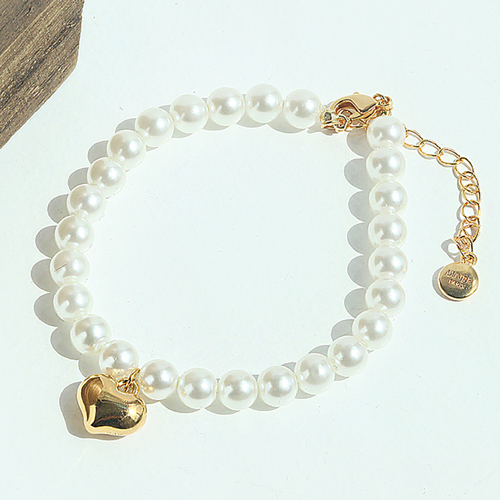 <font color="red">99.9% pure gold 24K Gold</font> bracelet<br><font color="red"> </font>Plump pure gold heart pearl bracelet (6mm)<BR> BA0001_J