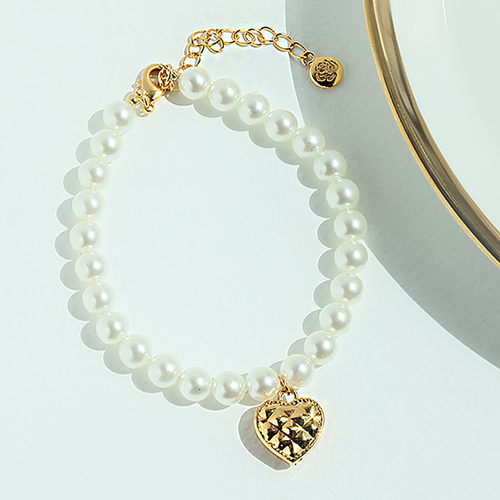 <font color="red">99.9% pure gold 24K Gold</font> bracelet<br><font color="red"></font> Embossed pure gold heart pearl bracelet (6mm)<BR> BA0005_J