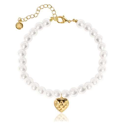 <font color="red">99.9% pure gold 24K Gold</font> bracelet<br><font color="red"></font> Embossed pure gold heart pearl bracelet (6mm)<BR> BA0005_J
