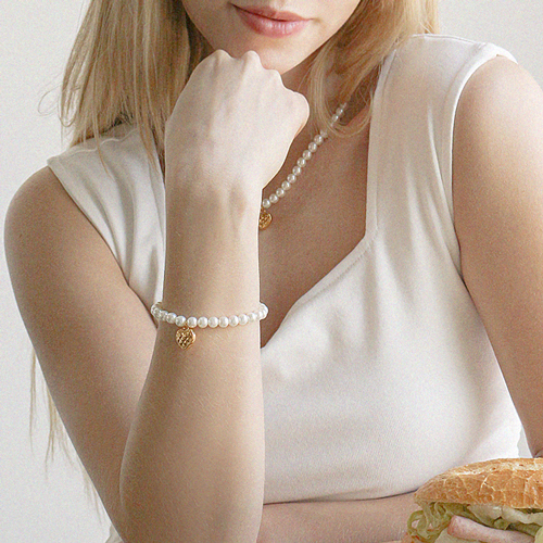 <font color="red">99.9% Pure Gold 24K Gold</font> bracelet/Necklace<br><font color="red"> </font>Embossed pure gold heart pearl (6mm) SET<br> SET0005_J